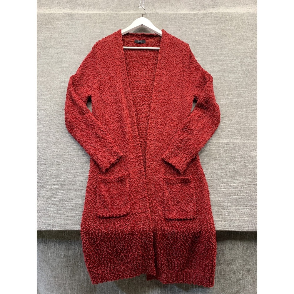 Modern Canvas Cardigan Sweater Womens Medium Red Tight Knit Open Front Warm Wear